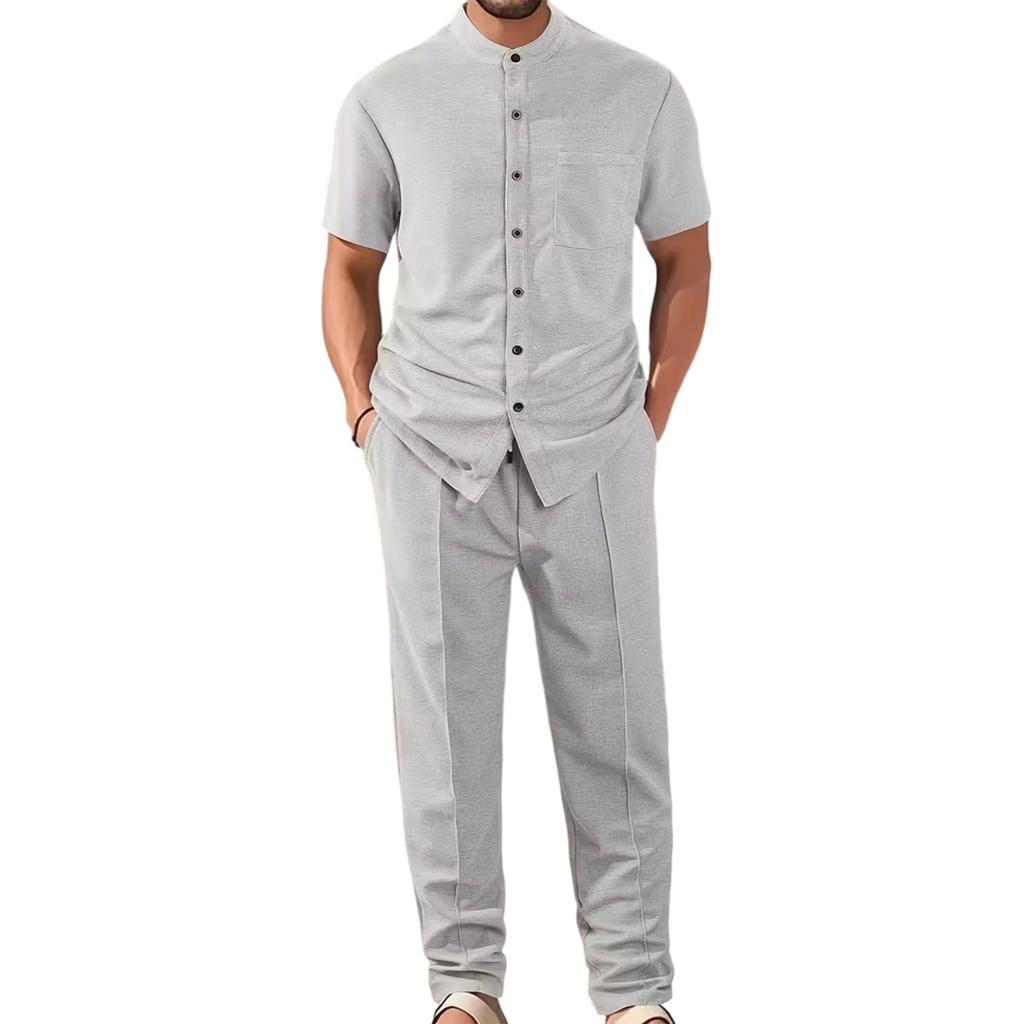 Men's  Sports  Leisure  With  Pocket  Short  Sleeves  Shirt  Trousers  Set