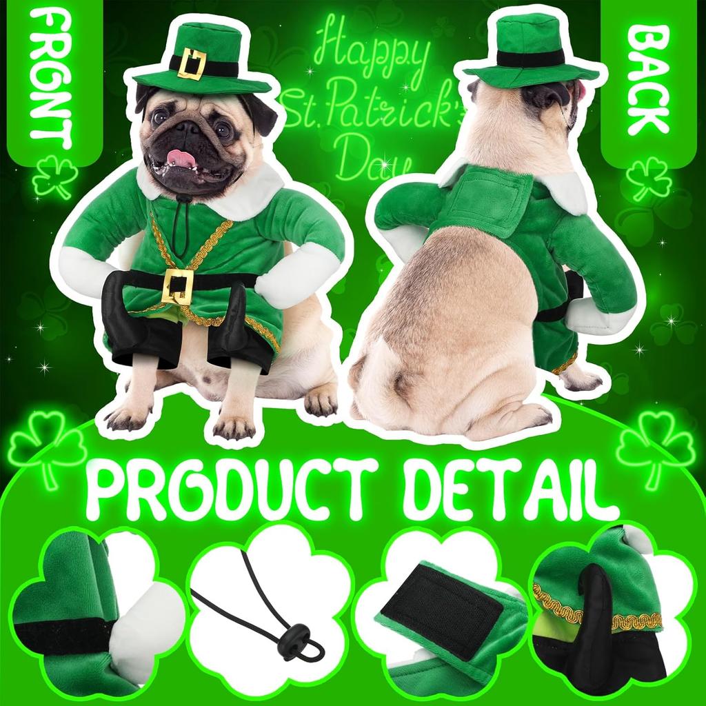 St. Patrick's Day Dog Costume Walking Leprechaun Dog Costume Irish Funny Pet Outfit with Arms Irish Holiday Day Outfit Accessories for Cat Doggy