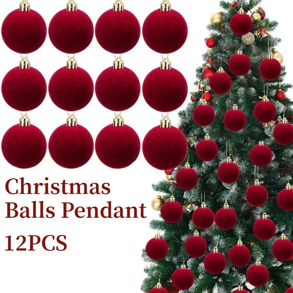 12Pcs Creative Christmas Decoration Pendant Shiny 3/5/6/8cm Flocking Christmas Ball Elegant Flocking Surface