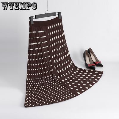 Damen Strickrock mit Polka Dots Hohe Taille Temperament Gerader Schlauchrock Mittelang A-Linien-Rock