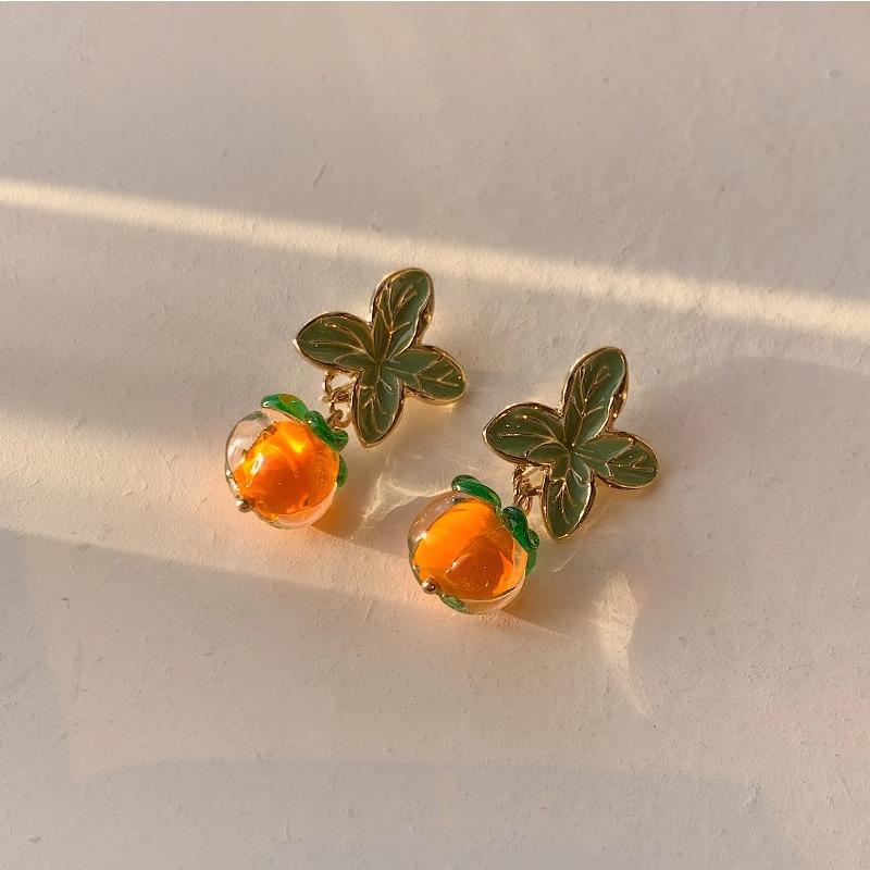Glass Persimmon Retro Earrings, Stunning Girl Orange Earrings, Versatile And Elegant Chinese Style Earrings