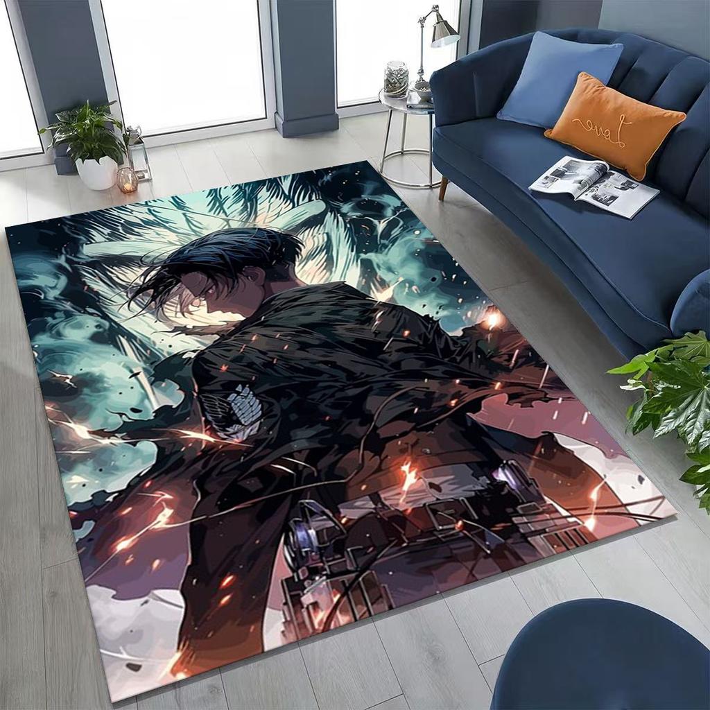 2026 New Anime Attack on Titan Eren Mikasa Cartoon Rug for Bedroom Living Room Sofa Home Doormat Decor,Kids Non-slip Floor Mat