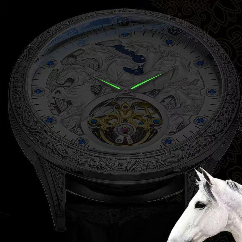 Men Fashion Design Horse Watches Leather Strap Automatic Mechanical Watches Men Luxury Tourbillon Wristwatches