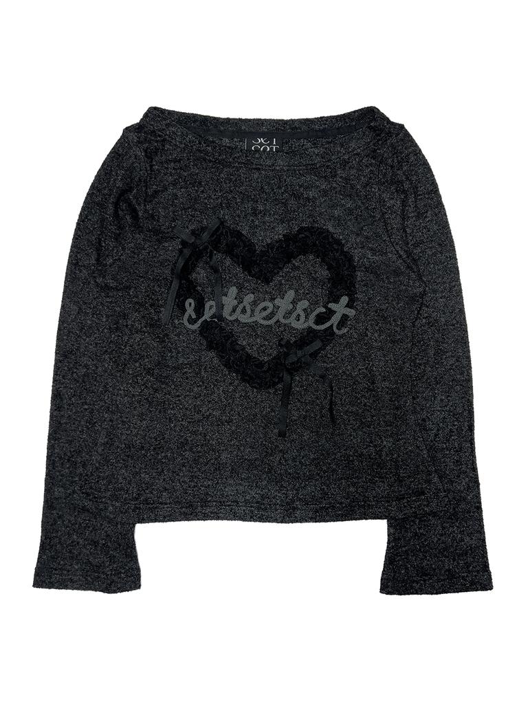 SETSETSET Moon Heart Ruffle Knit Top Black