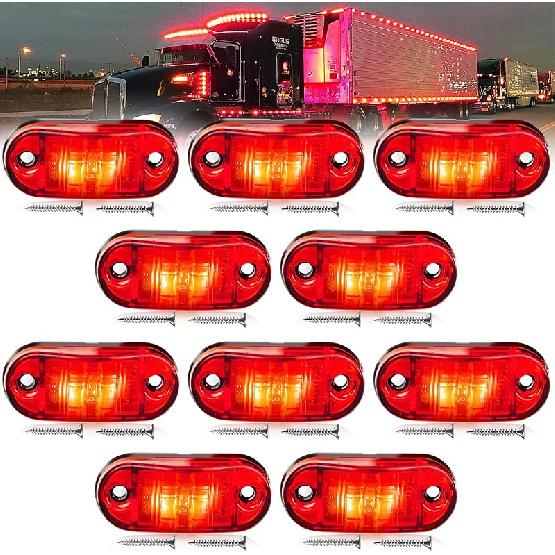 20 PCS 2.5 Inch LED Trailer Lights Kit With Screws, Front Rear Side Marker Clearance Indicators Light Lamp, Amber + Red Dc12-24V Waterproof Universal