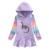 Girls' Rainbow Striped Hooded Sweatshirt Dress - Stylish Long Sleeve Spring/Autumn Wear