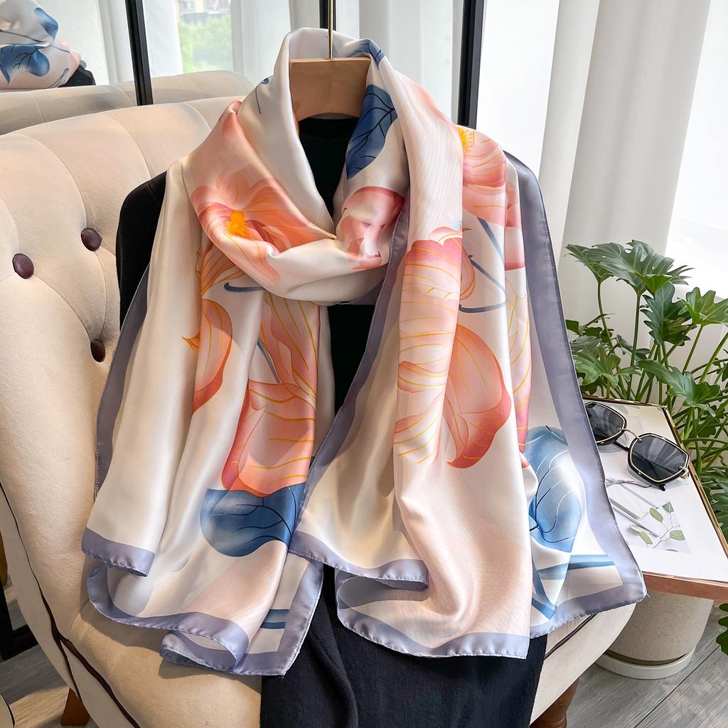 2025 Fashion Print Large Shawl Wraps Silk Scarf Women Luxury Brand Satin Headband Hijab Bandana Turban Foulard Summer Beach