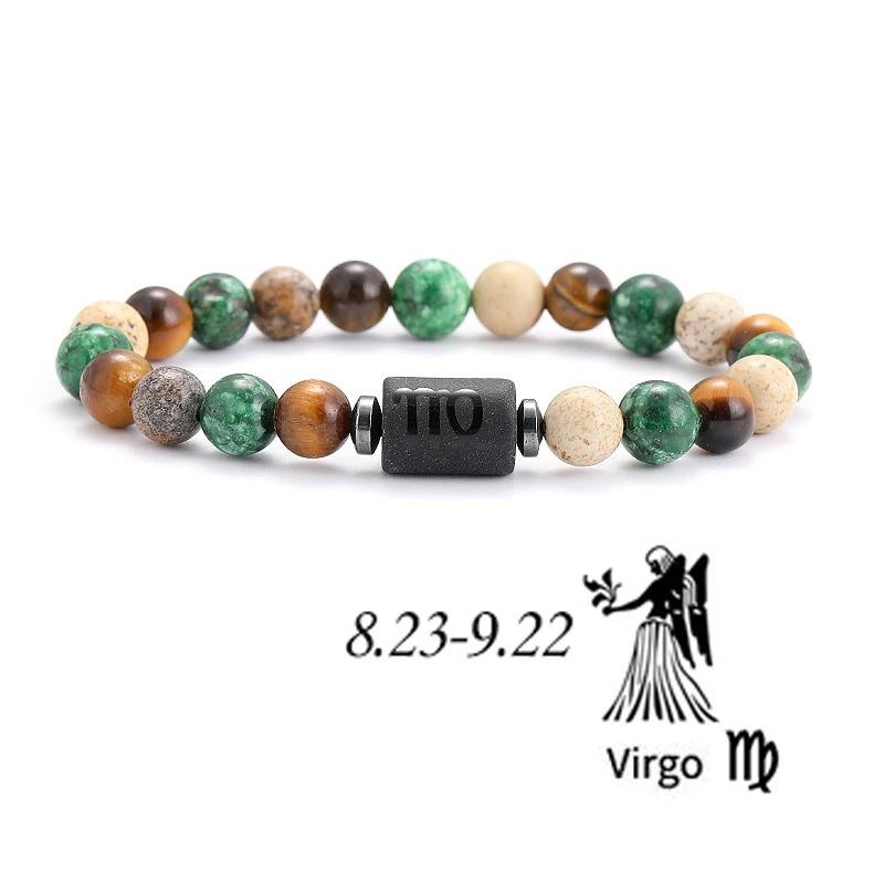 12 Zodiac Signs Natural Stone Bracelets Leo Capricorn Taurus Cancer Bracelets Women Men Couple Friendship Jewelry Gift Bracelets