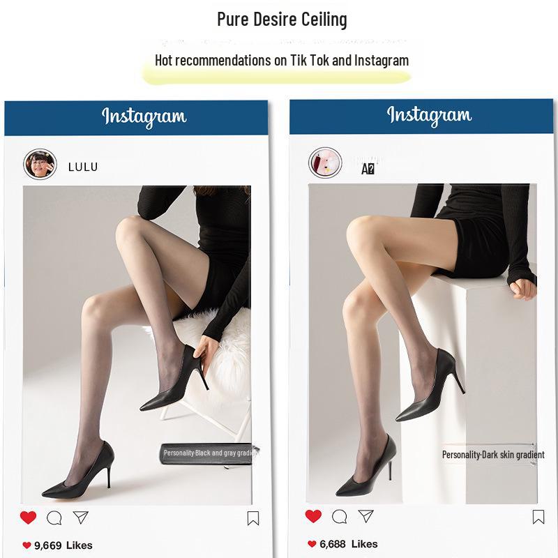 Gradient Color Sexy Thin Stockings for Women - Anti-Hook, Slimming Black Silk, Pure Desire Style