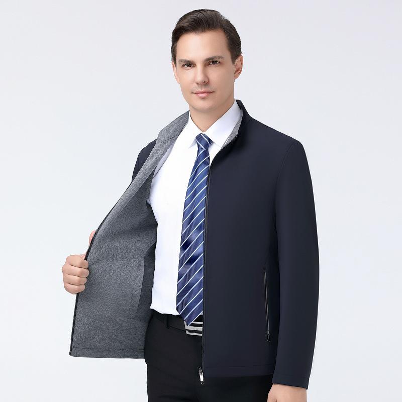 Men's Plus Size Double-sided Stand Collar Jacket - Business Casual Spring/Autumn Wear for Middle-aged Dads