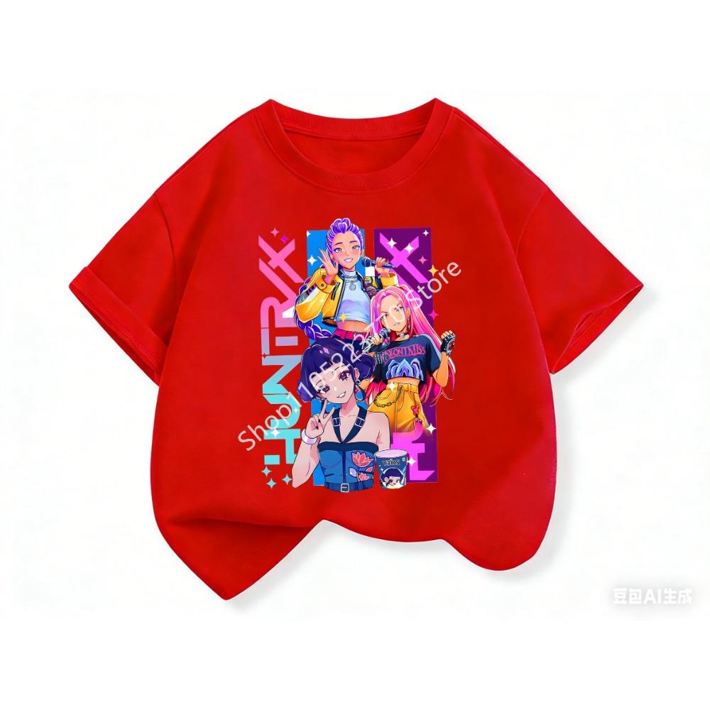 2026 Fun Huntrix Kpop Dämonenjäger T-Shirt für Jungen Mädchen Fans Geschenk Sommer Rundhals Kurzarm T-Shirts Mode Kinder T-Shirt