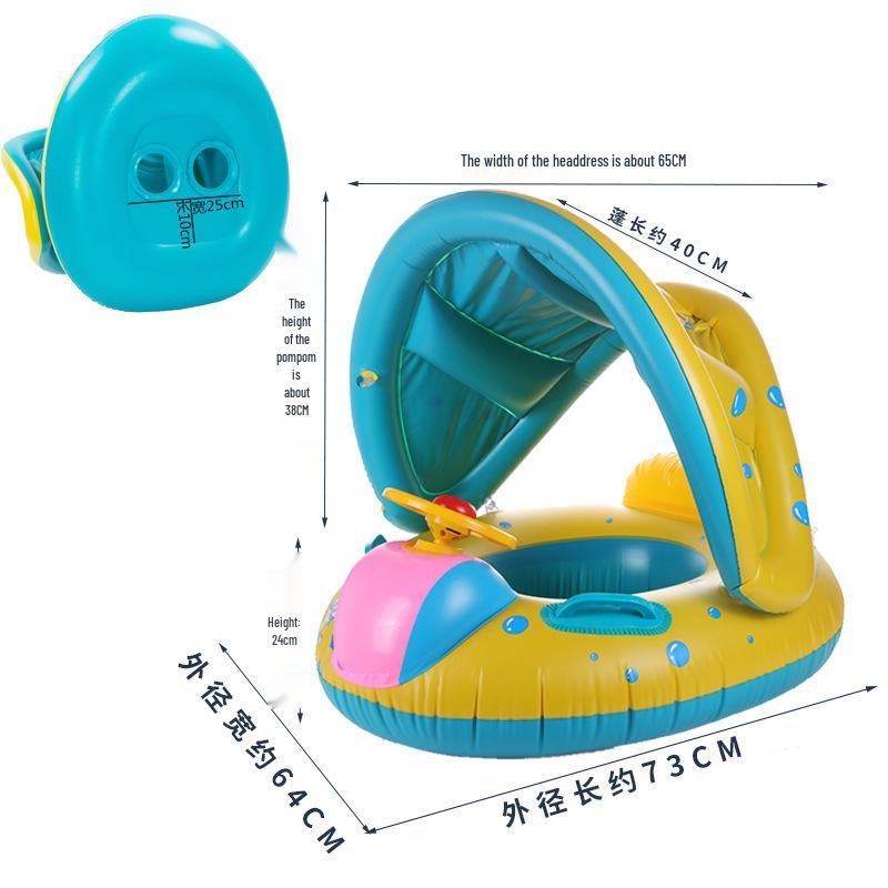 Large Toddler Boat-Themed Swimming Ring with Canopy & Steering Wheel