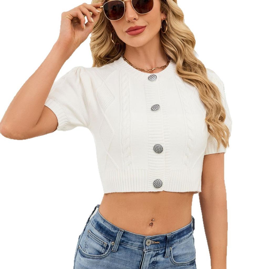 Vielseitiges Strickoberteil Neues dreidimensionales Zopfmuster Pullover Frühling Sommer Kurzshirt Damen Strickjacke Oberteile