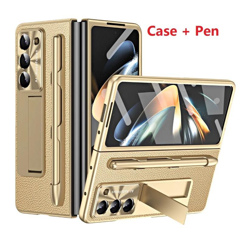 Leather for Samsung Galaxy Fold 6 5 4 3 Case Slim Hard Stand Protective Film Cover Stand Mental Holder Shockproof Luxury