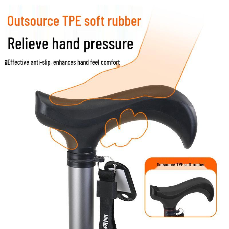 Lightweight Aluminum Alloy Four-Legged Cane with Soft Grip for Seniors - Anti-Slip, Adjustable Walking Stick.