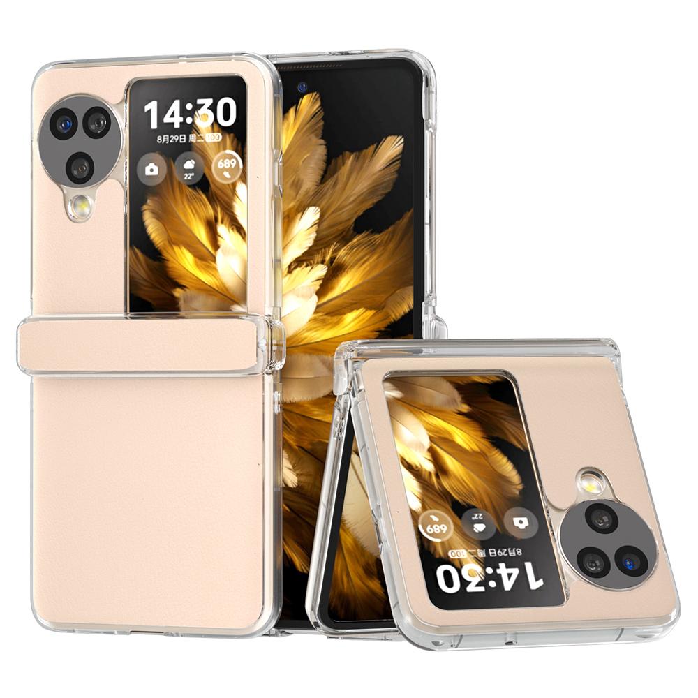 Für Oppo Find N3 Flip 5G Hülle Scharnierschutz Leder+PC Klarer Rahmen Handyhülle
