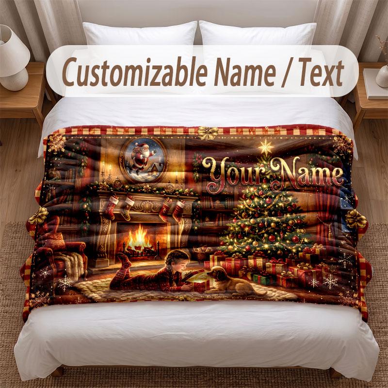 Christmas Theme Soft Blanket Personalized Custom Name Text Print Warm Blanket Home Sofa Bedroom Decor