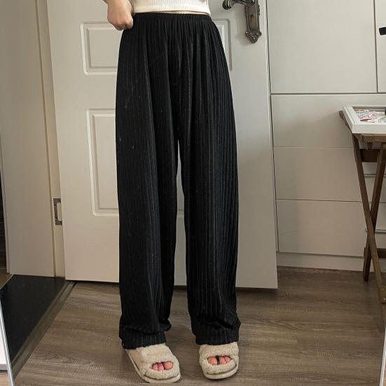 Winter Pajama Pants Thick Plush Elastic Waist Loose Keep Warm Wide Leg Design Women Homewear Trousers Solid Color Lounge Bottoms