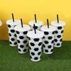 6 Pcs Set 24 OZ Soccer Cups Large Capacity with Lid and Straw Milk Tea Cup Stackable Reusable Coffee Cup