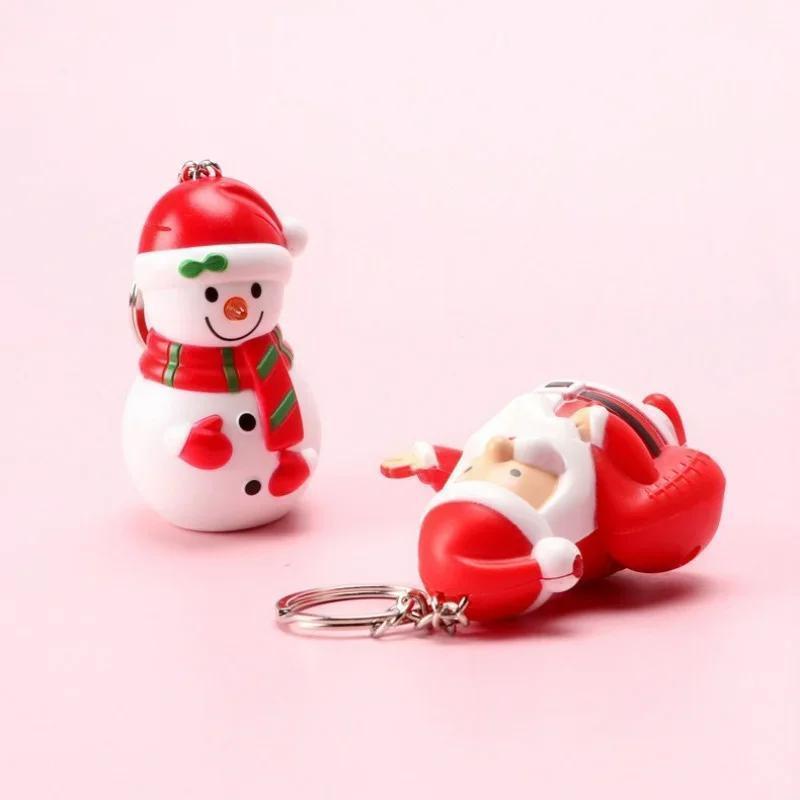 Santa Claus Christmas Snowman Christmas Tree LED Sounding Luminous Keychain Pendant Christmas Creative Gifts Holiday Souvenir