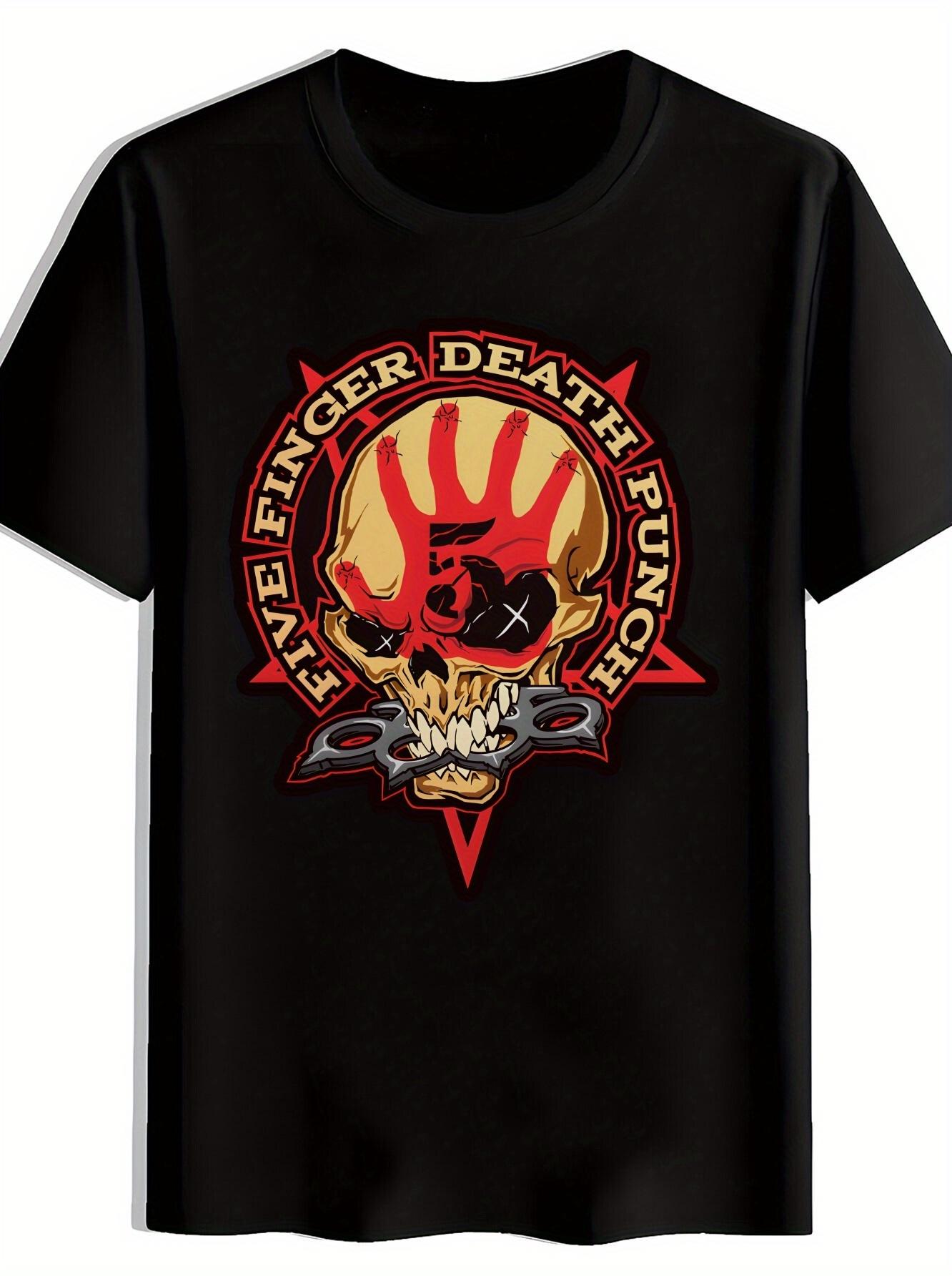 

Black Graphic T-shirt with FIVE FINGER DEATH PUNCH Print - Retro Rock Band Design XL