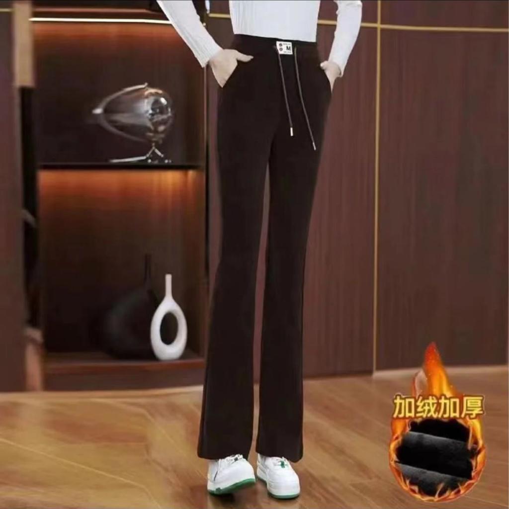 High waist velvet thickened flared pants women's autumn and winter new thermal casual pants loose and thin elastic slightly pull pants versatile