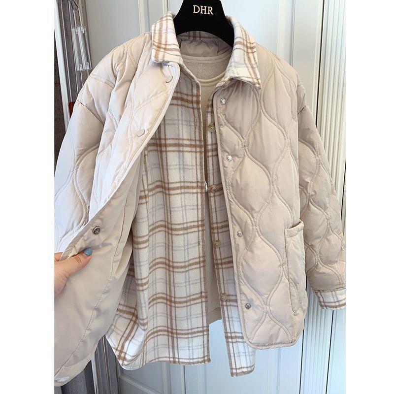 Cotton-padded clothes in autumn and winter, new thickened and loose students splicing retro plaid shirts, fake two-piece cotton jackets for women