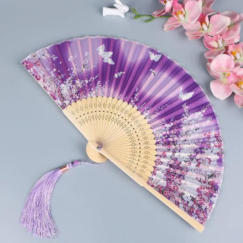 Vintage Chinese Style Portable Folding Fan Party Wedding Dance Hand Fans Summer Bamboo Craft Gift Room Decoration Ornaments New