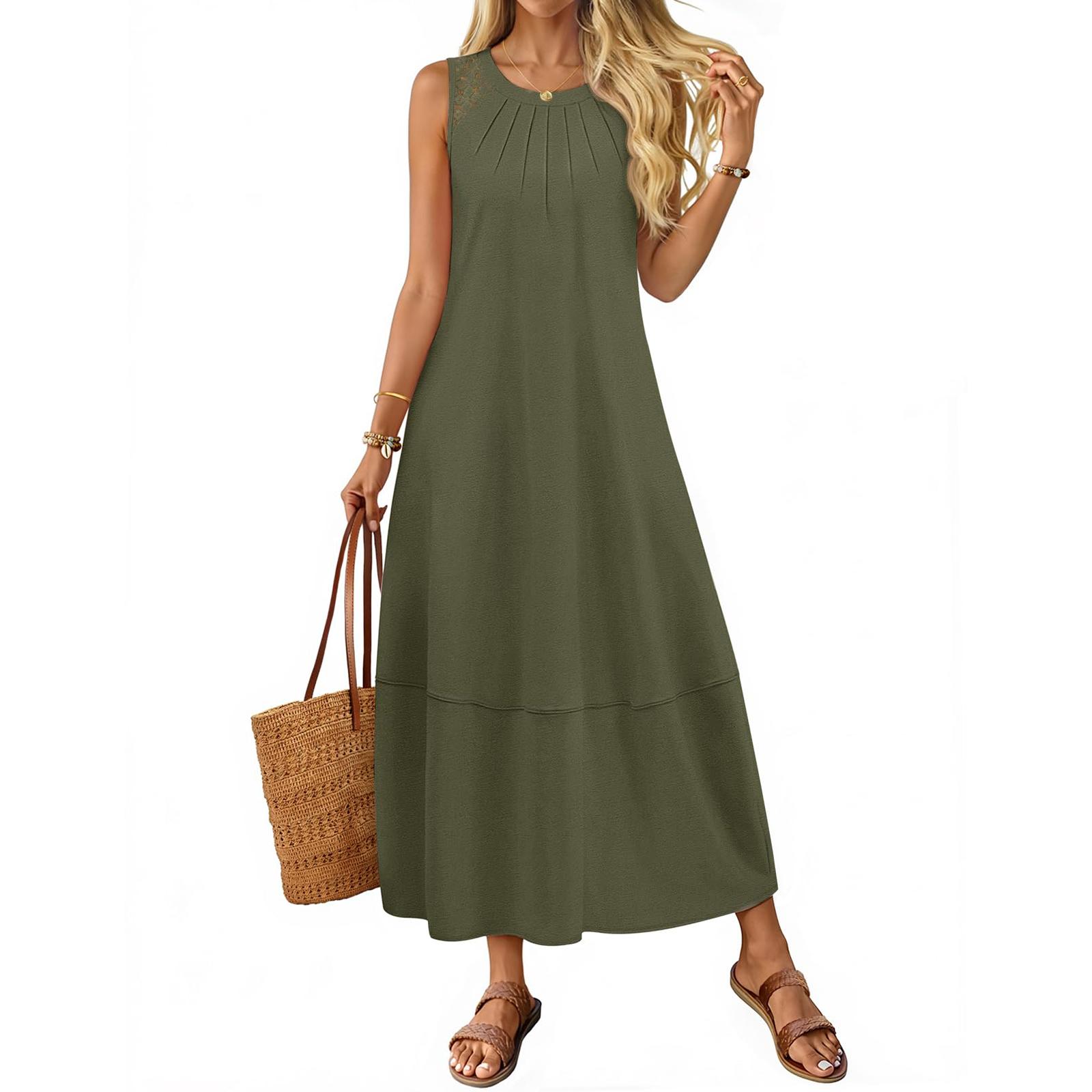 

Women s casual fashion sleeveless pocketless dress XL зелений