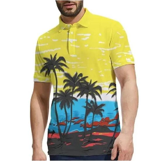 2026 Men's Polo Shirt Hawaiian Beach Casual Men's Short Sleeve
