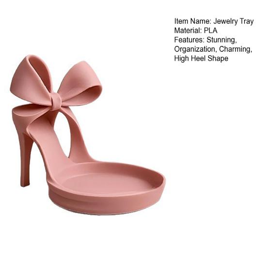 High Heels Jewelry Tray Pink Shoe Shaped Trinket Dish for Rings Earrings Necklaces Decorative Bowknot Desk Vanity Organizer for Women