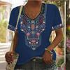 Summer V-neck 3D Retro Ethnic Style Printed Top Fashionable Casual Short Sleeved Women's T-shirts