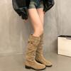 Winter Fashion Pleated Slim Women Knee High Boot Square Heels Thigh High Booties Long Shoes