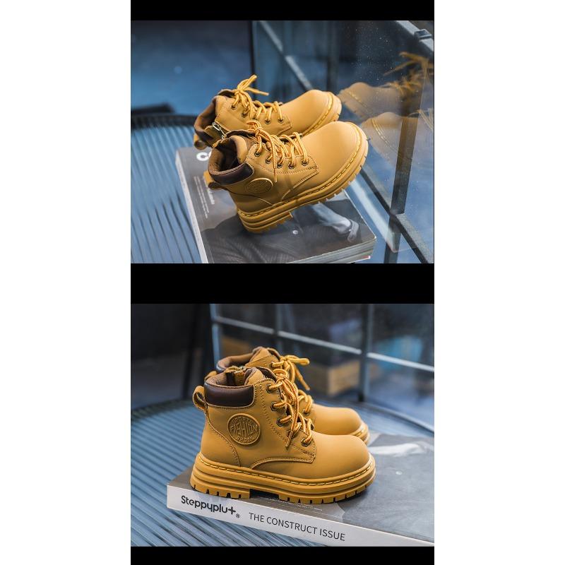 Retro Autumn and Winter New Children's Short Boots Korean Casual Cowhide Boys Small Yellow Shoes Medium Tube Girls Single Boots