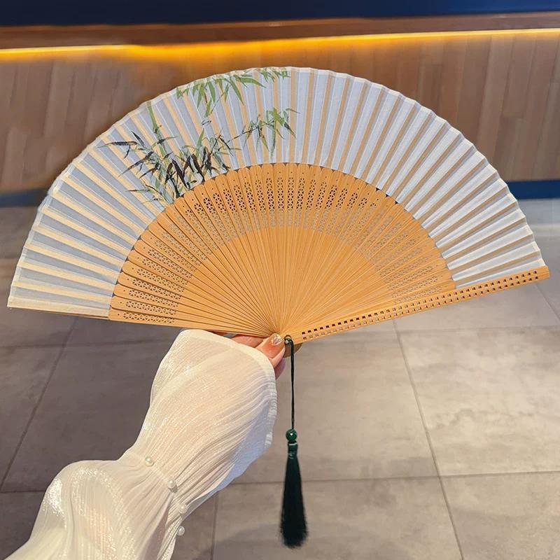 Traditional Chinese Folding Fan with Hanfu and Qipao Design, Classical Cooling Fan, Portable 6inch Fan Blades, New Chinese Style Bamboo Fan