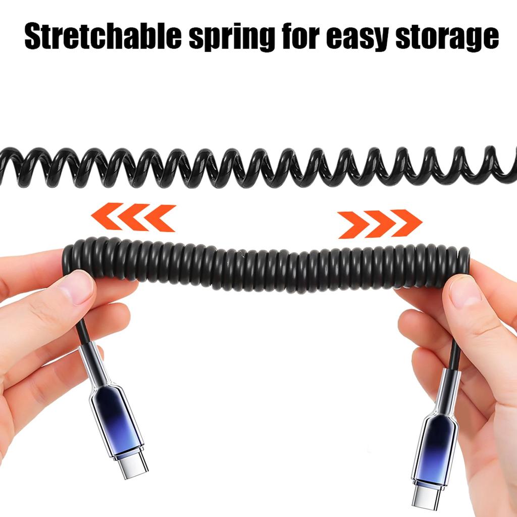 10A USB Type C Fast Charging Cable Spring Telescopic Car Charger Cord For iPhone 17 16 15 Pro Max Xiaomi Huawei USB C Cables