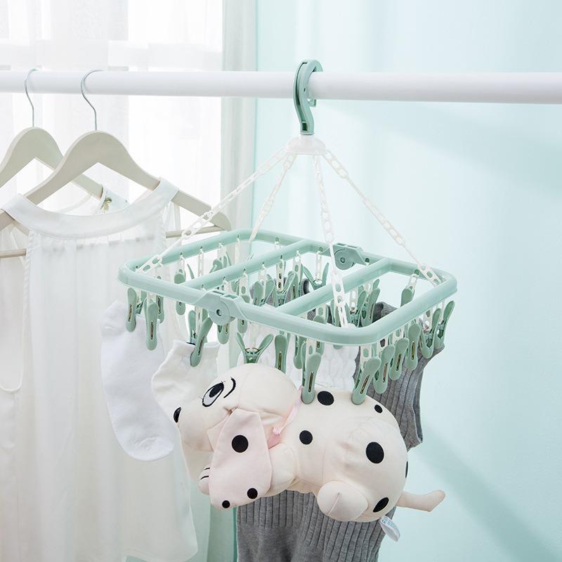 32 Clip Folding Clothes Hanger Children's and Adult Plastic Clothes Drying Hanger Home Windproof Sock Underwear Drying Hangers