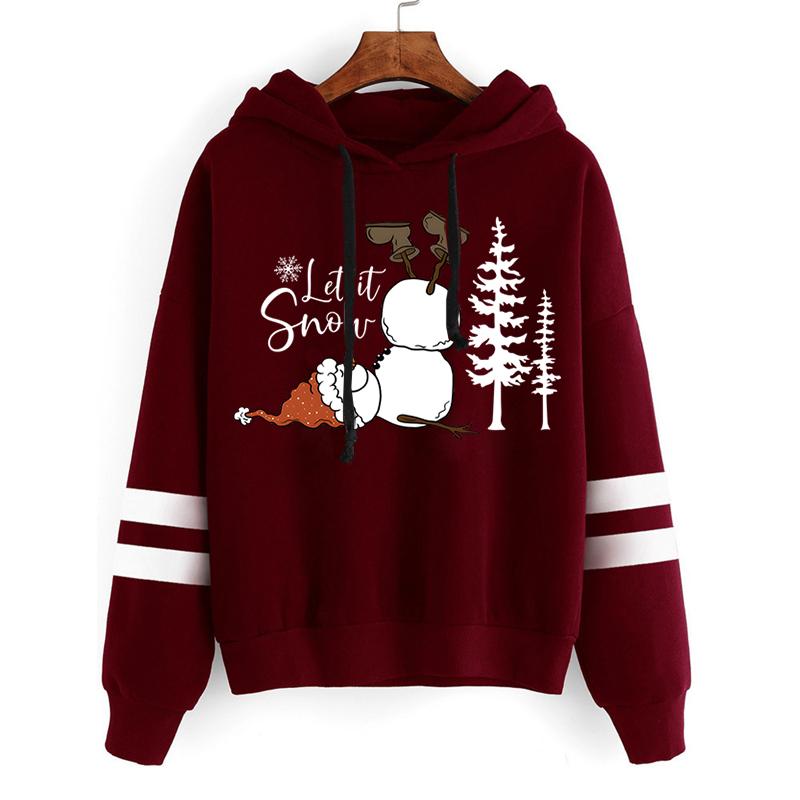 Let It Snow  Funny Christmas Snowman Pattern Women Hoodies Fashion Cartoon Snowman Creative Pullover Vintage Xmas Sweatshirts
