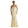 Women's Strapless Embroidered Floral Bodycon Long Dress Yellow Evening Gown