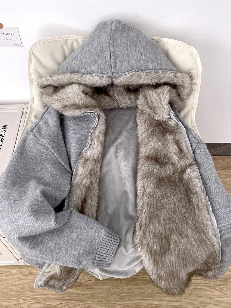 Zuoshan Diao Men's Heavyweight American-Style Cotton Jacket with Fur Collar, Winter Hooded Outerwear, Plus Velvet Thick Sweater.