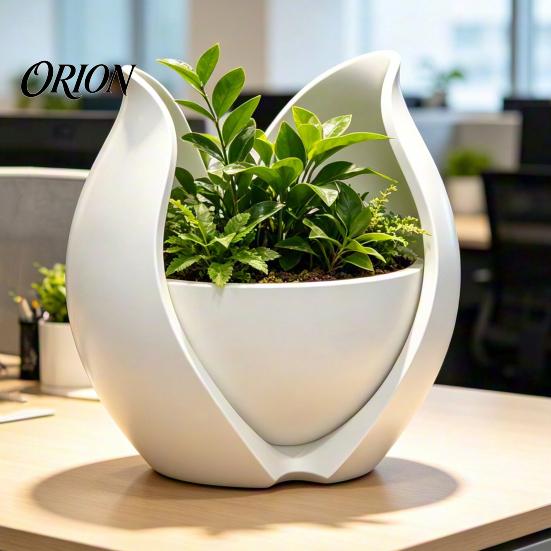 Minimalist White Planter Tulip Flower Shape Planter, 3D Printed Decorative Pot, Stable Desktop Pot Modern Plant Container for Home Office Desk