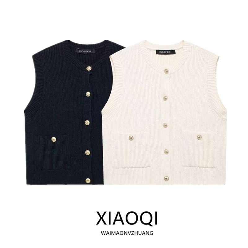 Fashion Style 2024 Autumn New Women's Breasted Easiest for Match Show Thin Black Easiest for Match Knitting Vest 6771104