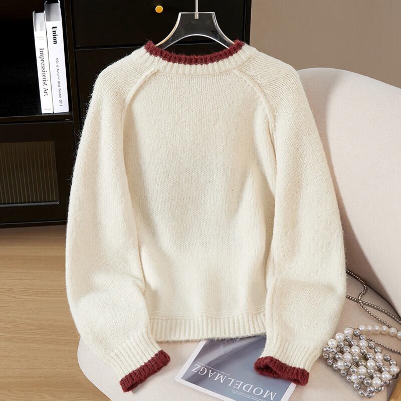 Women's Wool Blend Little Bear Color-block Sweater