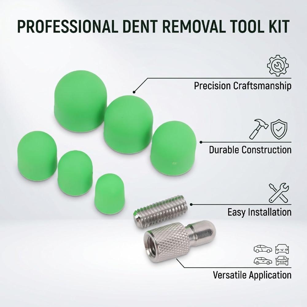8PCS M8 Thread Dent Tap Down Tool 6 Green Rubber Heads Paintless Dent Repair Tool Auto Shops