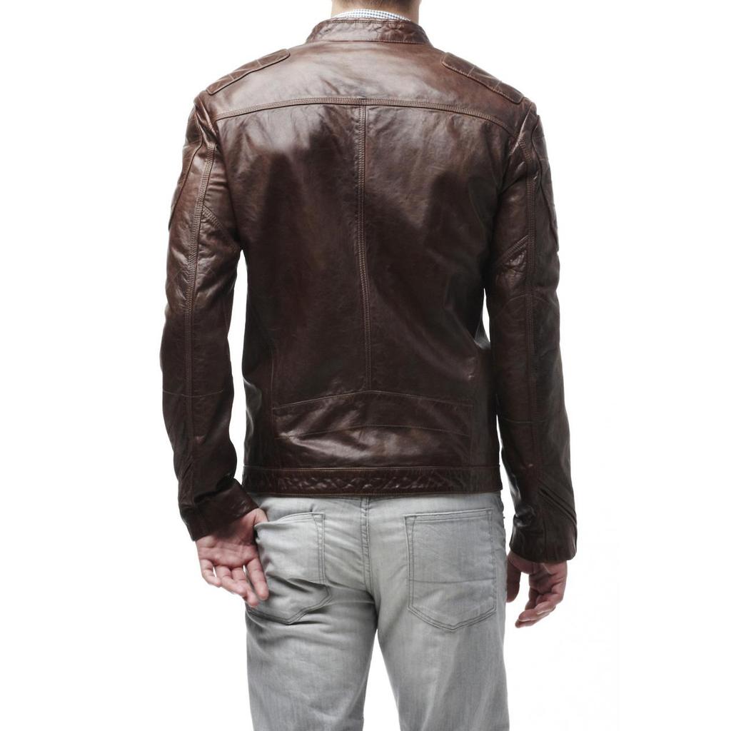 SKINOUTFIT Herren Echtlammfell Braune Lederjacke Stilvolle Motorrad Bomber Biker Oberbekleidung MJ 83