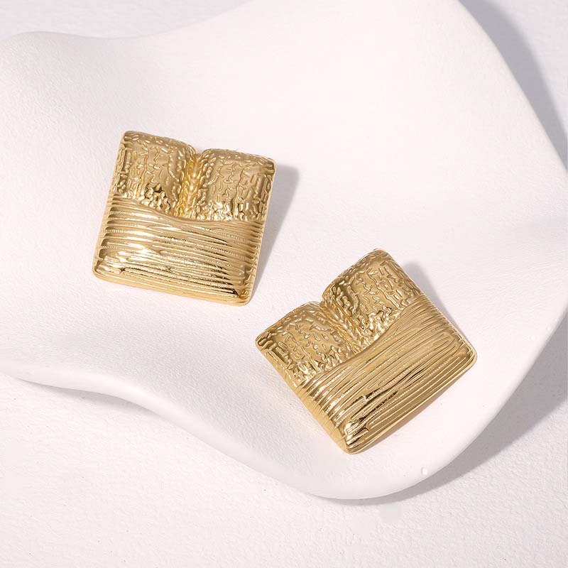 Stainless Steel Geometric Square Stud Earrings for Women Exaggerated Gold Color Irregular Textured Earrings Jewelry Party Gifts