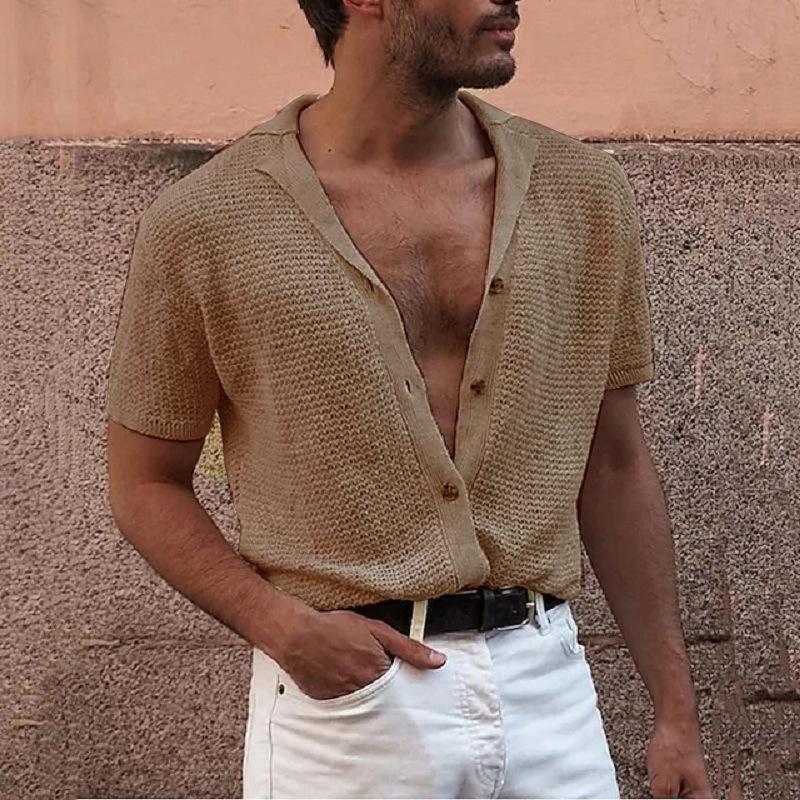 Fashionable Men's Casual Shirt Top with Single-breasted Buttons