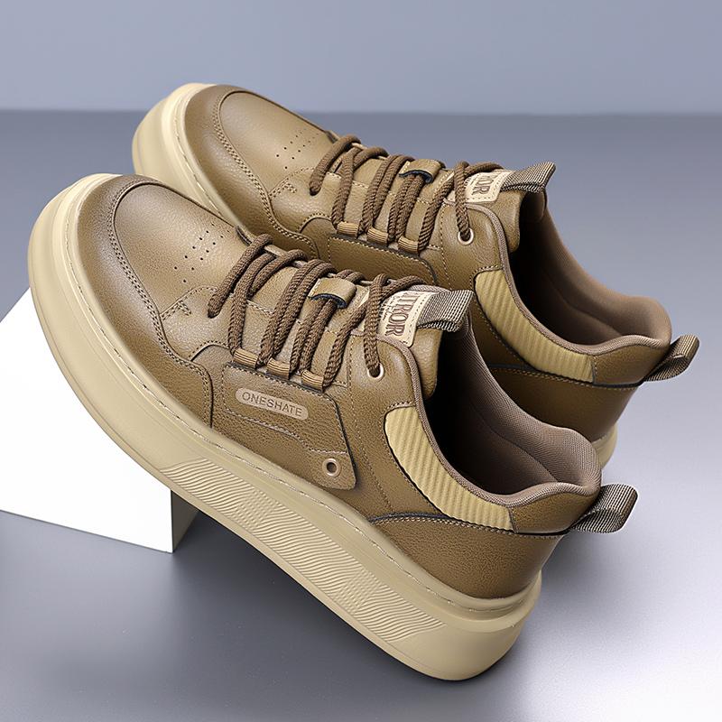 British Style Arrival Casual Leather Mens Board Shoes High Quality Fashion Thick Bottom Shoes Outdoor Non-Slip Walk Hiking Shoes