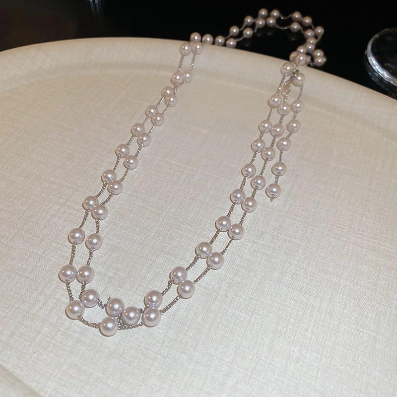 Diamond Water Drop Pearl Beaded Necklace Autumn and Winter French Light Luxury Sweater Chain Fashionable Versatile High-end Jewelry