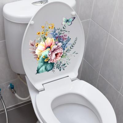 Tuvalet Sticker Su Geçirmez Kelebek Çiçek Desenli Sticker Canlı Renkli Duvar Çıkartması